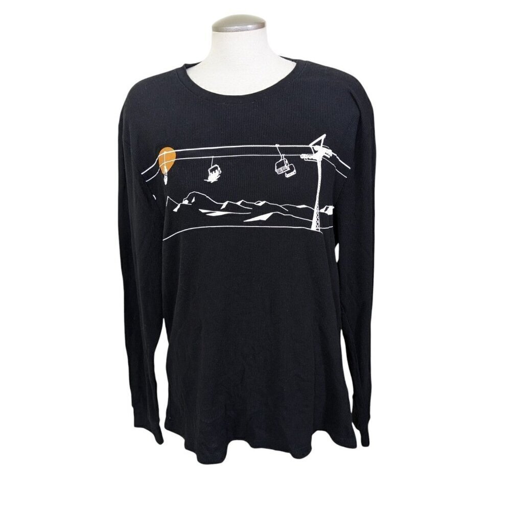 Old Navy Ski Graphic Thermal Tee Womens Plus XXL Black Long Sleeve Soft Washed